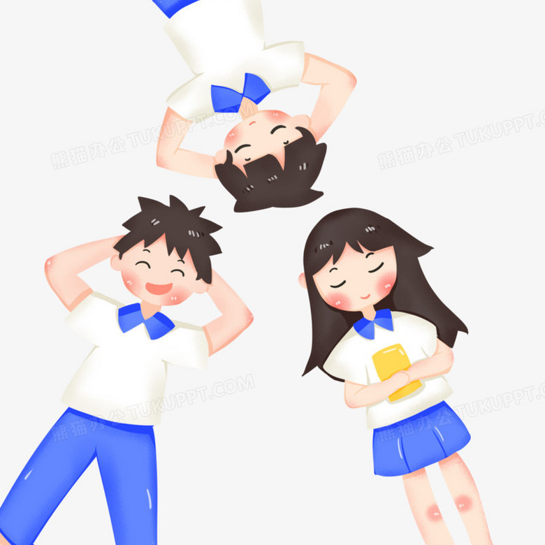 卡通手绘学生躺着元素