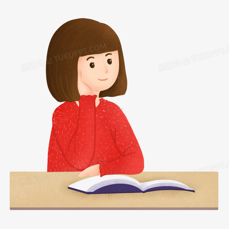 手绘插画风小女孩托腮免抠元素png图片素材下载_手绘png_熊猫办公