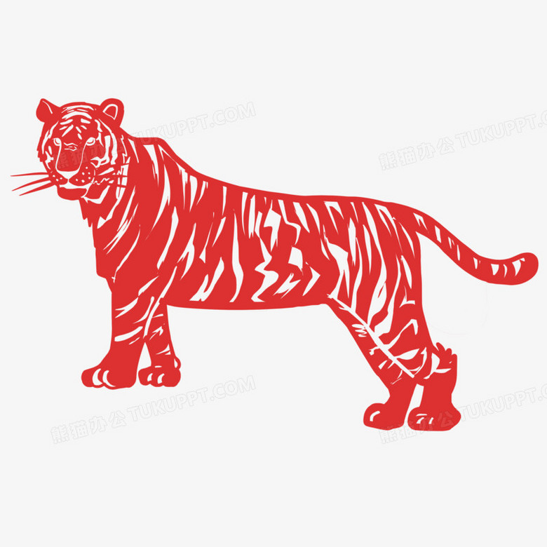 手绘红色剪纸老虎免抠素材
