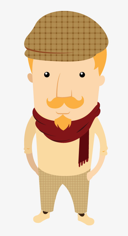 本作品全称为《黄色卡通手绘戴帽子的中年人创意元素》,在整个配色上