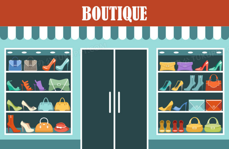 本作品全称为《彩色卡通手绘时尚包包鞋店创意元素》,在整个配色上