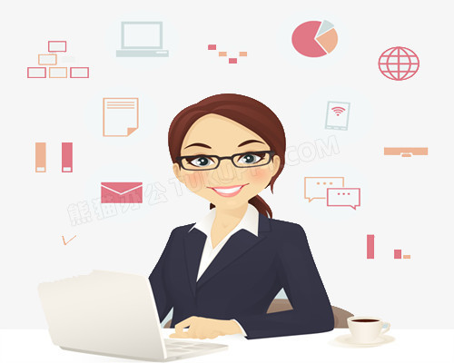 设计了一个漫画女白领形象,整体呈现卡通风