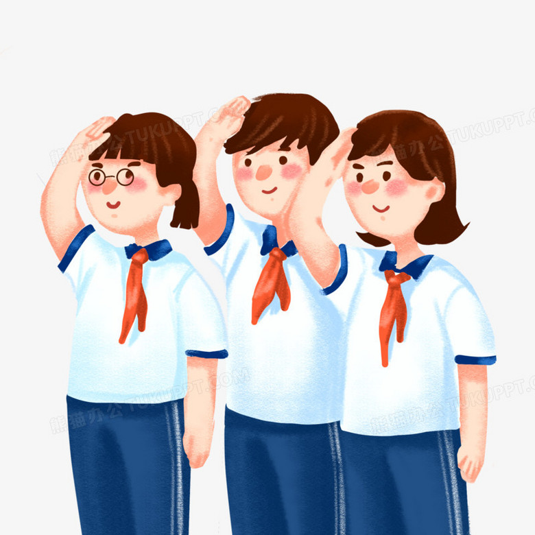 手绘插画风学生敬礼免抠元素PNG图片素材下载_学生PNG_熊猫办公