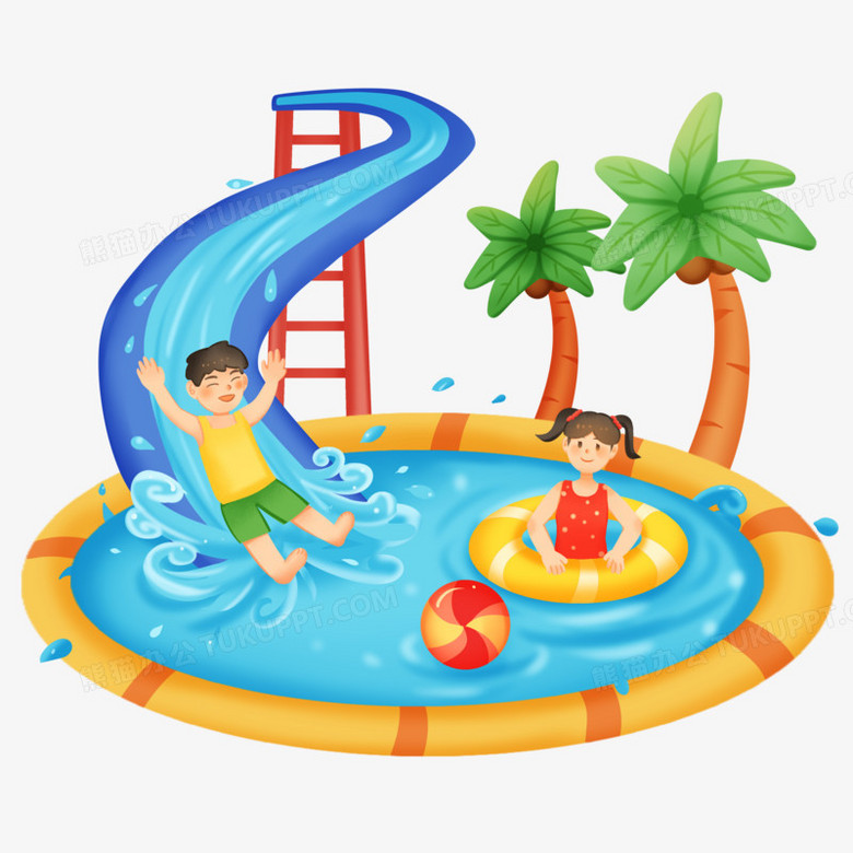 手绘卡通水上乐园玩水免抠png图片素材下载_手绘png_熊猫办公