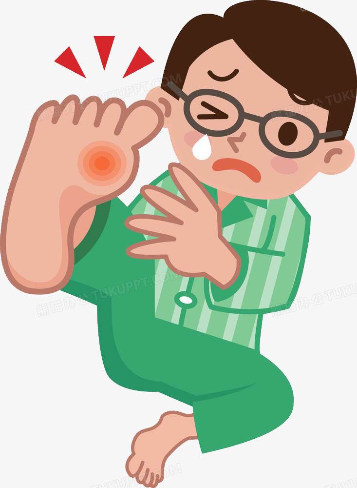 本作品全称为《绿色卡通风男人的脚疼创意元素》,在整个配色上使用