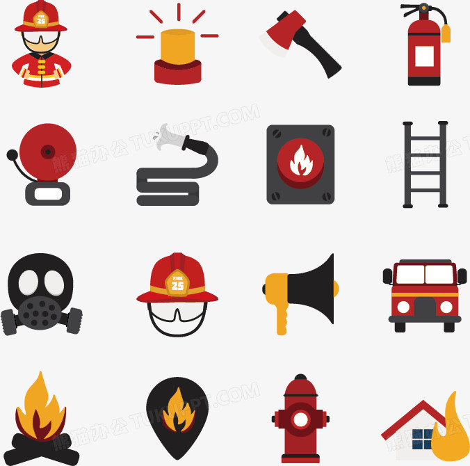 消防卡通图标矢量素材