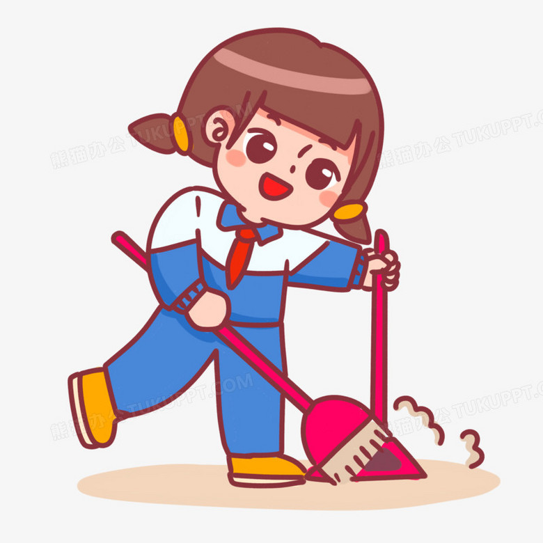 手绘卡通学生扫地素材