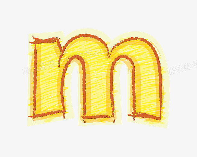 本作品全称为《橙色卡通手绘字母m创意艺术字素材》,在整个配色上使用