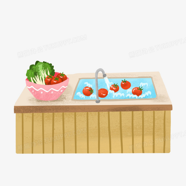 卡通手绘厨房洗菜台免抠元素