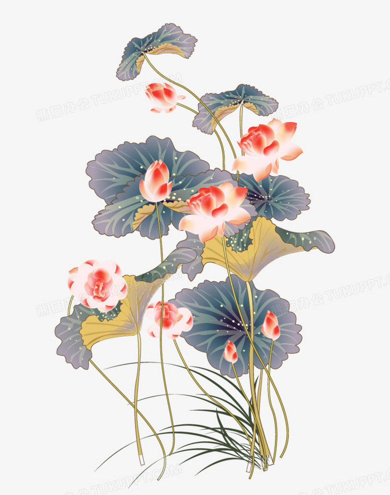 中国风淡雅盛开的荷花荷花中国风水彩莲花png图片素材免费下载 中国png 851 1078像素 熊猫办公
