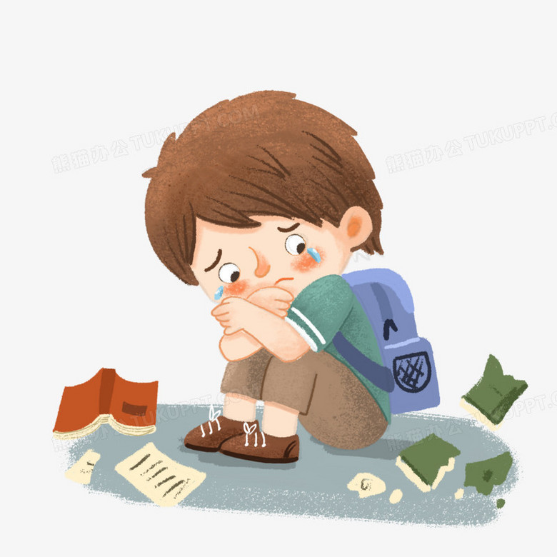 手绘卡通伤心难过的小男孩免抠元素