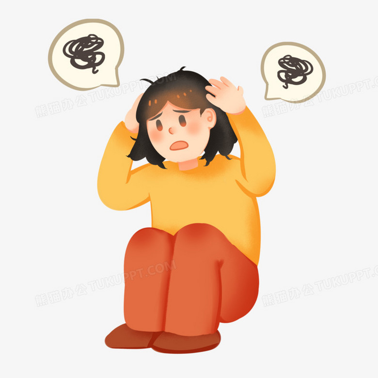 手绘卡通烦恼的女生免抠素材