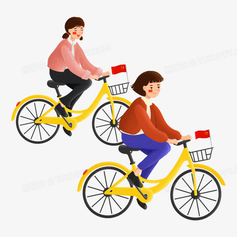 手绘插画风闺蜜骑车出游免抠元素