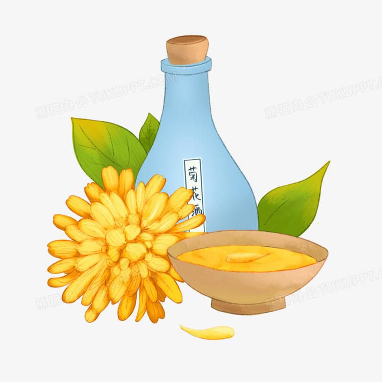 卡通手绘菊花酒免抠元素