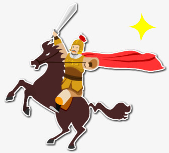 本作品全称为《彩色卡通风古代将军持刀骑马上战场元素》,在整个配色