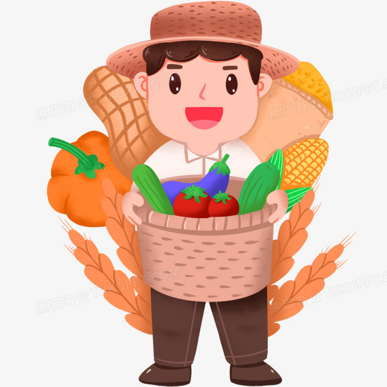 手绘农民秋季大丰收免抠素材
