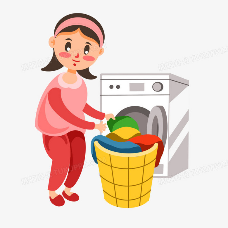 卡通手绘妈妈洗衣服场景素材