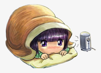 本作品全称为《棕色卡通手绘躲在被窝里的小女孩创意元素》,在整个