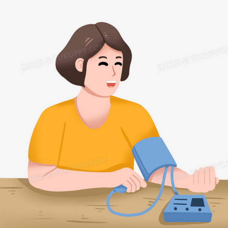 手绘女生自测血压免抠元素