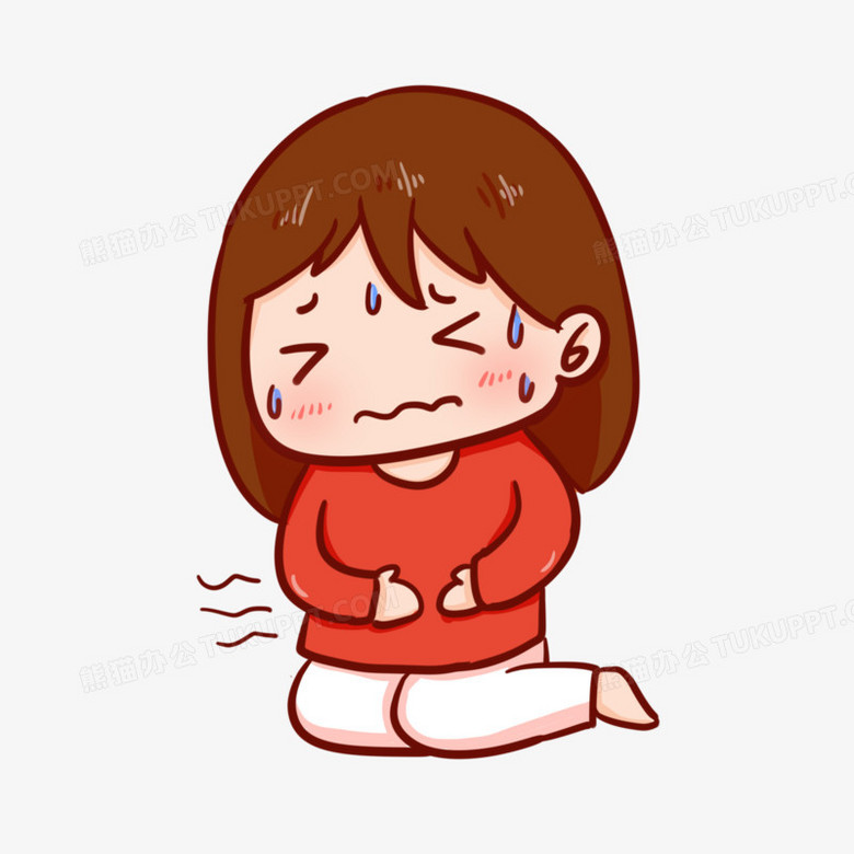 卡通手绘创意女孩肚子痛元素