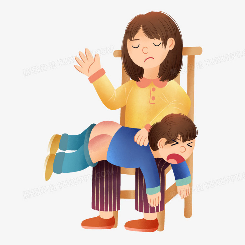 手绘插画风大人打孩子屁股免抠元素