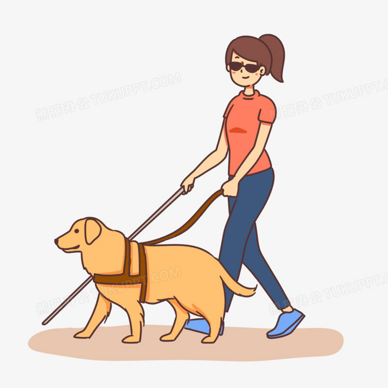 手绘卡通导盲犬工作素材