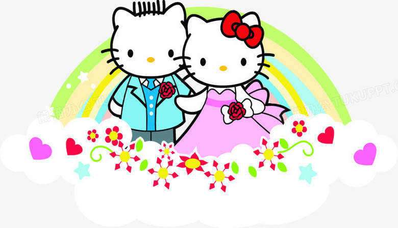 手绘花朵彩虹kitty猫