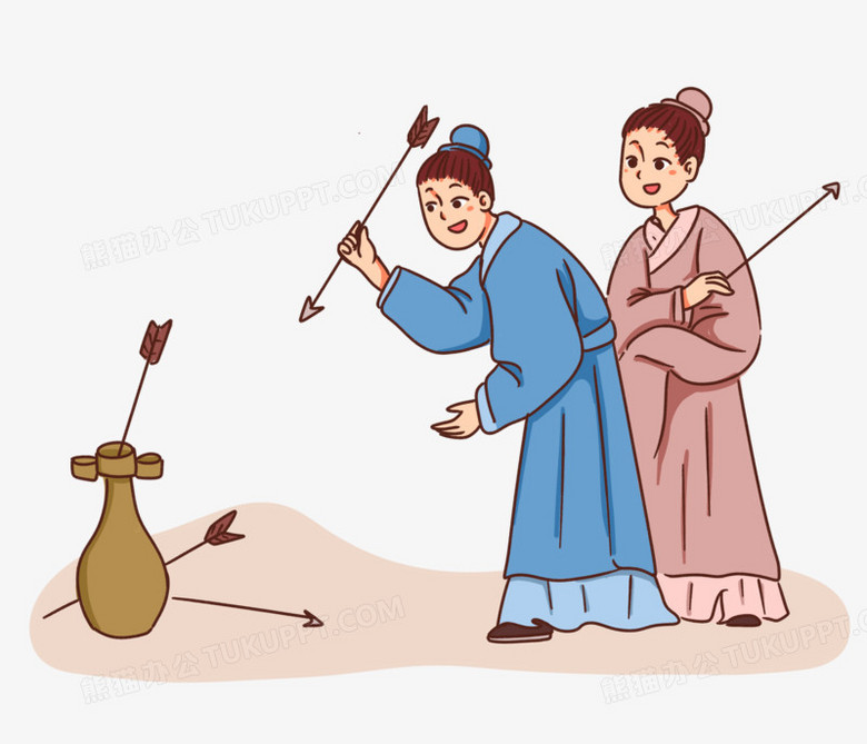 手绘卡通古人投壶游戏免素材