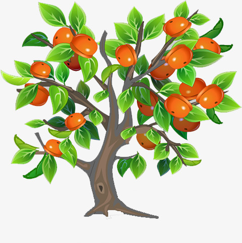 在整个配色上使用多种色彩作为基础色调,设计了一颗柿子树,卡通效果