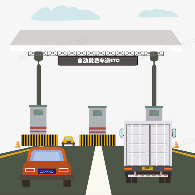 手绘卡通矢量收费站素材
