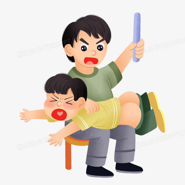 手绘插画风被打屁股的孩子免抠元素