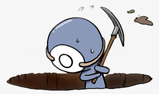 本作品全称为《蓝色卡通手绘人物挖掘土坑创意元素》,在整个配色上