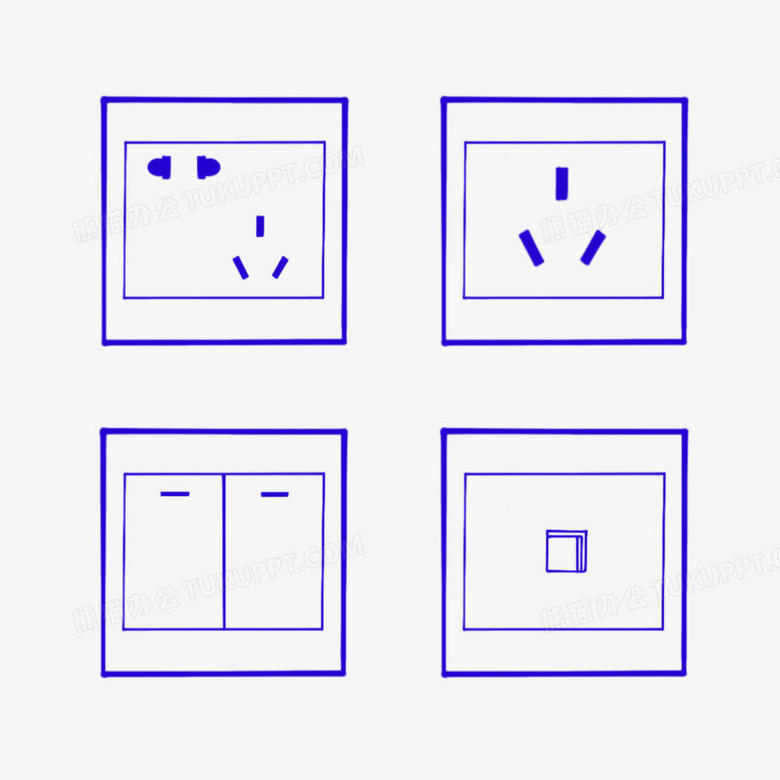 一组插座简笔画图标元素