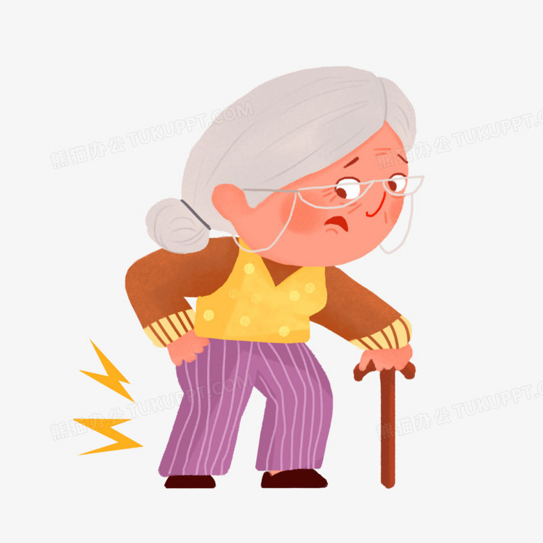卡通手绘腿脚不利索的老奶奶免抠元素