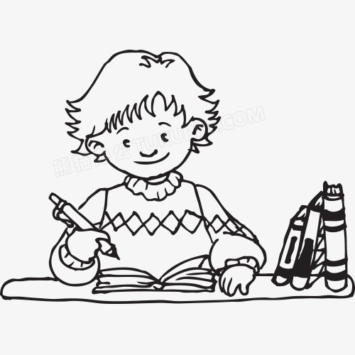 本作品全称为《黑色简约风简笔画认真学习的男孩创意元素》,在整个