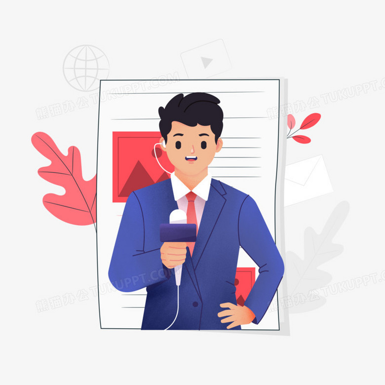 手绘卡通新闻记者免抠png图片素材下载_手绘png_熊猫办公
