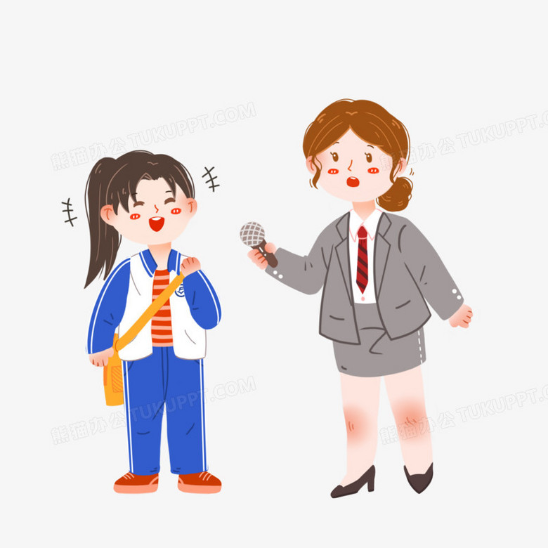 卡通手绘记者采访学生免抠元素