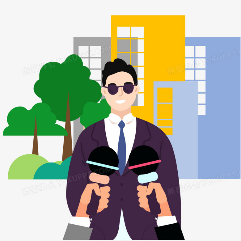 手绘新闻记者采访插画元素场景素材