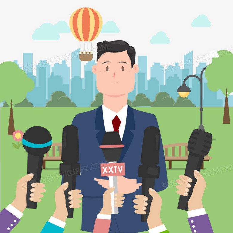 手绘卡通矢量新闻记者采访画面素材