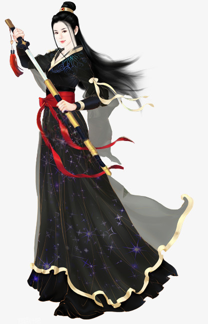 黑衣长剑女子立绘古风