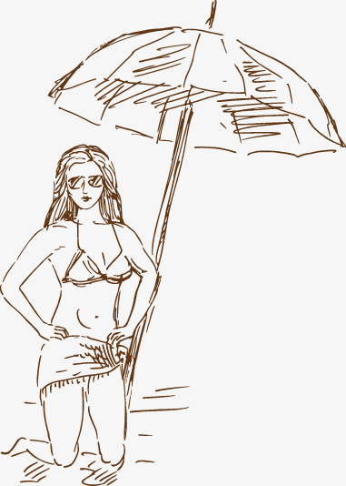 夏季海滩手绘线稿素材矢量素材