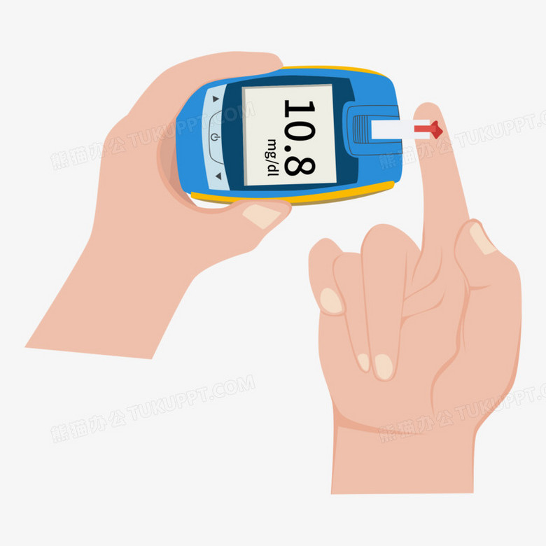 手绘扎手指测血糖健康检查素材