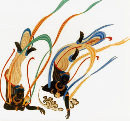 本作品全称为《彩色中国风美丽的敦煌壁画祥云创意元素》,在整个配色