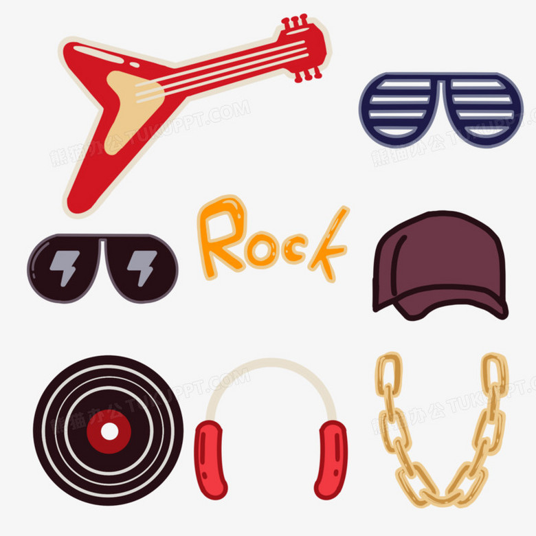 一组简约手绘卡通说唱小元素