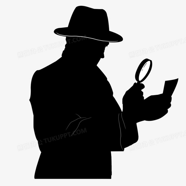 手绘黑衣人侦探服装剪影装饰素材