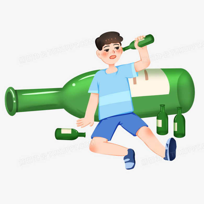 手绘卡通喝醉的人免抠素材