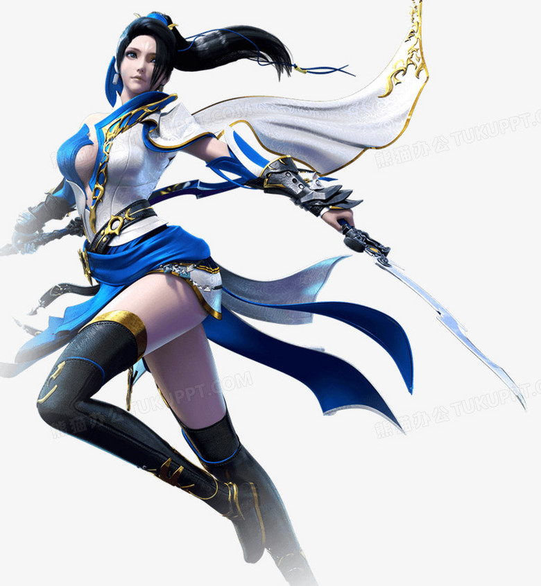 创意合成效果人物美女拿剑