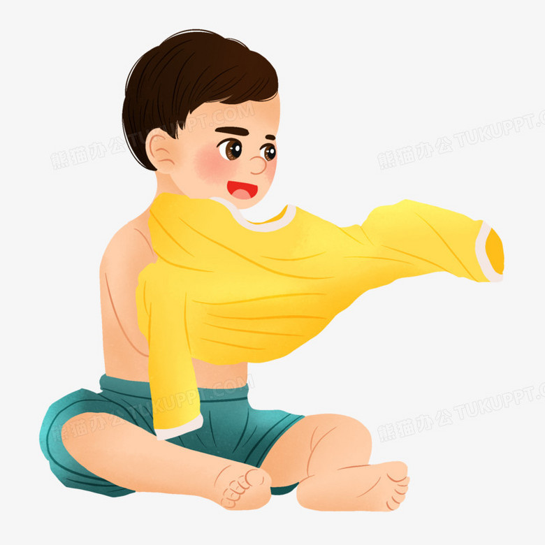手绘插画风小男孩脱衣服免扣元素