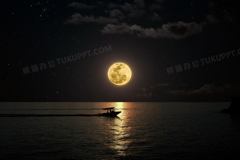 夜晚湖面月亮海报背景