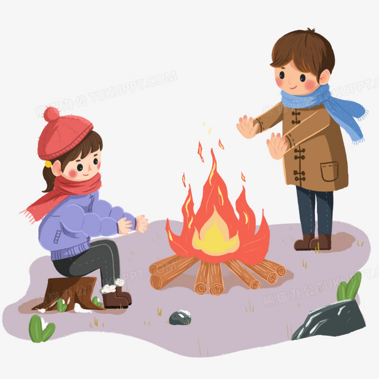 卡通手绘冬季户外烤火取暖元素